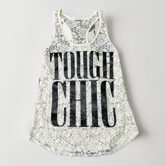 Express Tops - Express Y2K Lace Racerback Tank White Sz S Soft Grunge Edgy Coquette